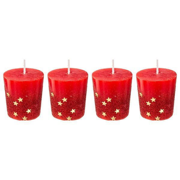4 Candele Natalizie Rosse Con Brillantini