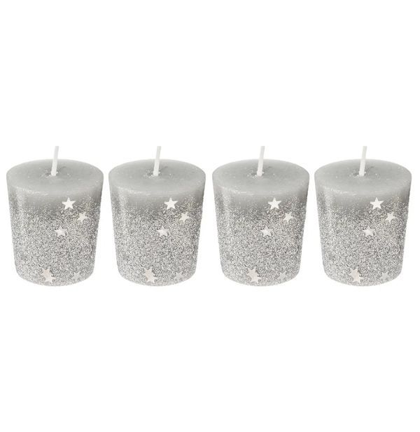 4 Candele Natalizie Argento Con Brillantini