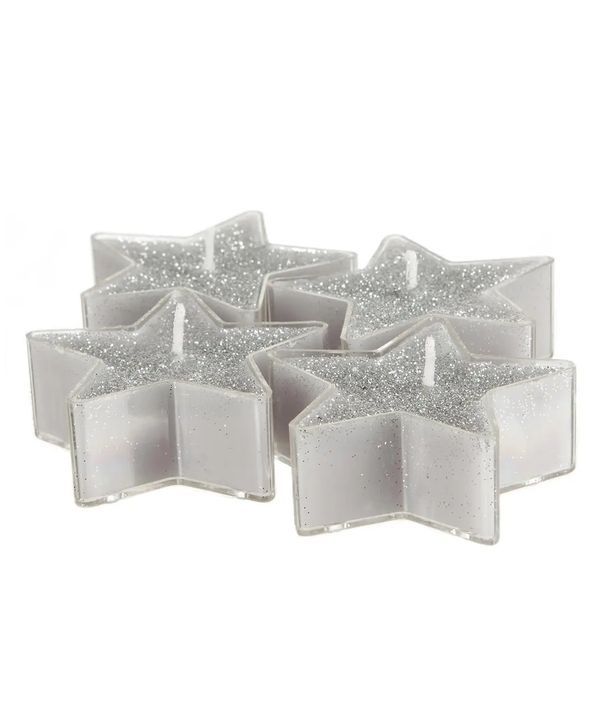 Bougies De Noël En Forme D'Étoile - Argentées Avec Paillettes