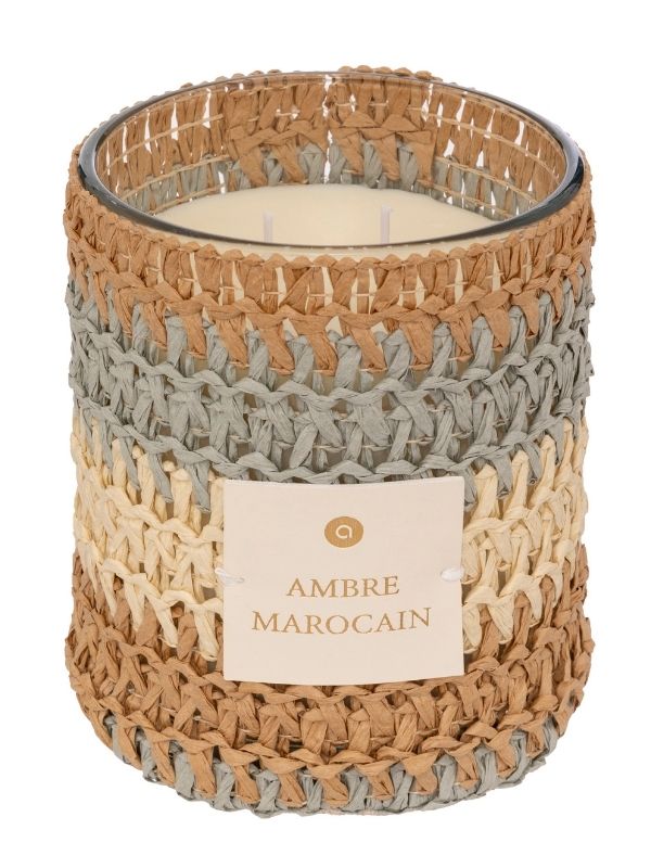 Bougie Parfumée En Verre Et Fibres Naturelles Zaya Ambre 470G
