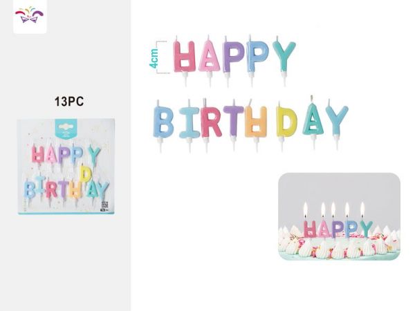 Candeline Scritta Happy Birthday Rainbow Pastello