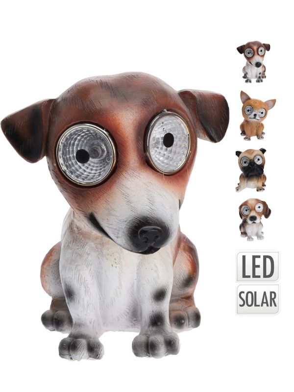 Chien décoratif en résine avec lumière solaire 13 cm - Assortiment