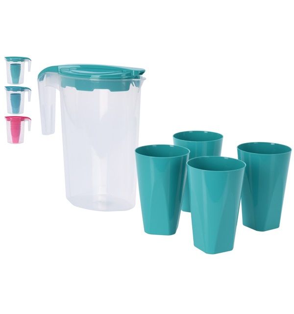 Accessorio Da Campeggio Caraffa In Plastica Con 4 Bicchieri   1.75L - Assortito