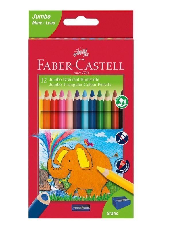 FABER Jumbo 12 Crayons De Couleur À Grosse Pointe 