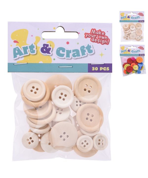 Hobby Set Boutons En Bois 30 Pièces 