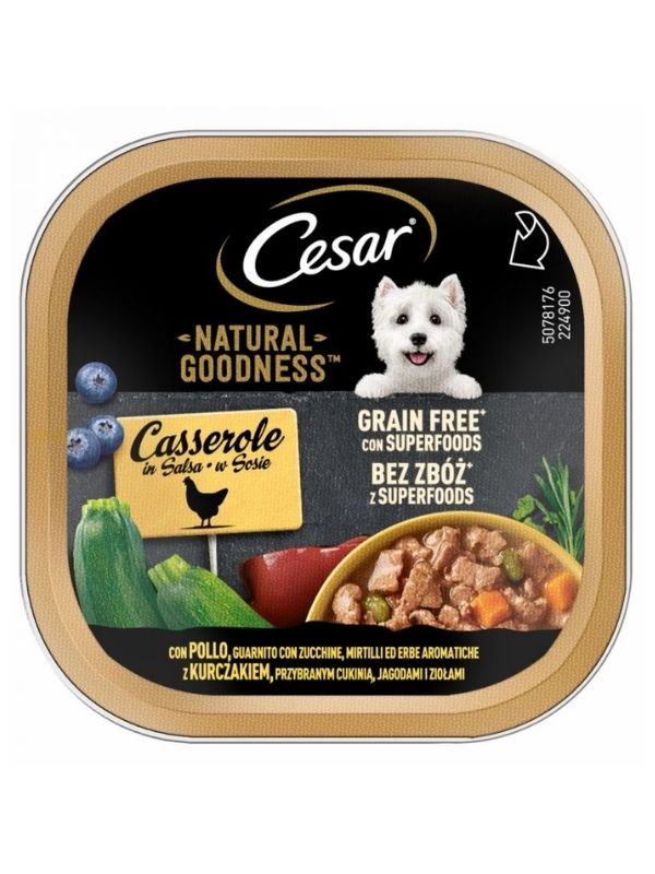 CESAR Casseruole Paté Poulet, Courgettes, Myrtilles Et Herbes 100G