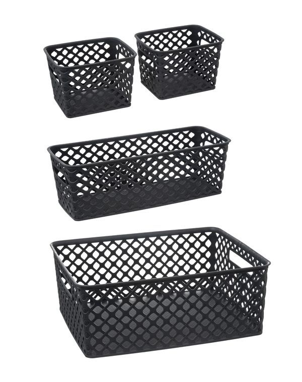 Ceste Organizer In Plastica Grigia 4 Pezzi 