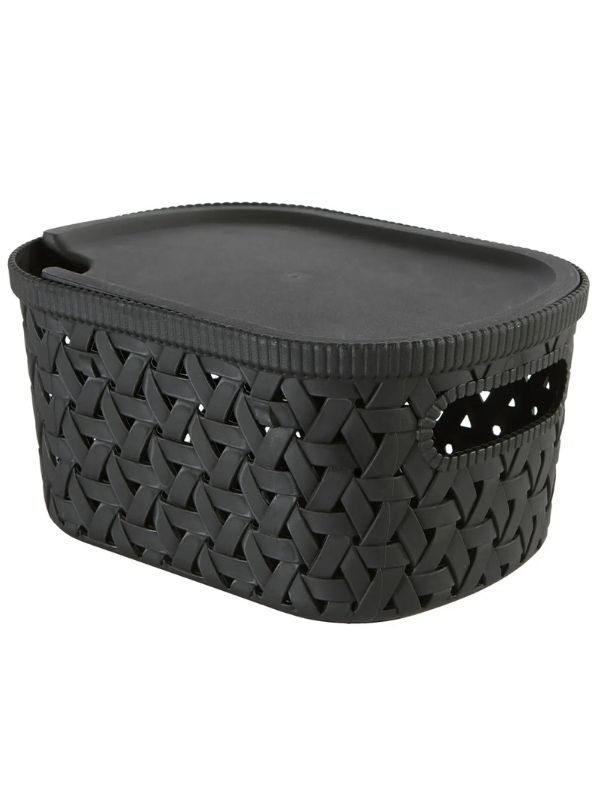 Cestino Organizer Tressy Color Nero Con Coperchio 20X15X11Cm