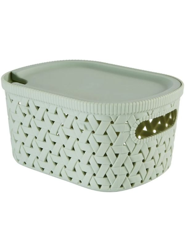 Salbeifarbener Tressy-Organizer-Korb Mit Deckel 20X15X11Cm