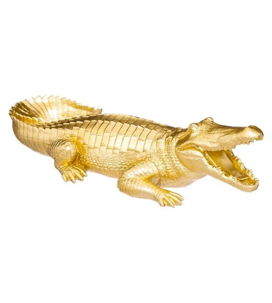 Crocodile Déco En Résine Dorée 39X20X11Cm