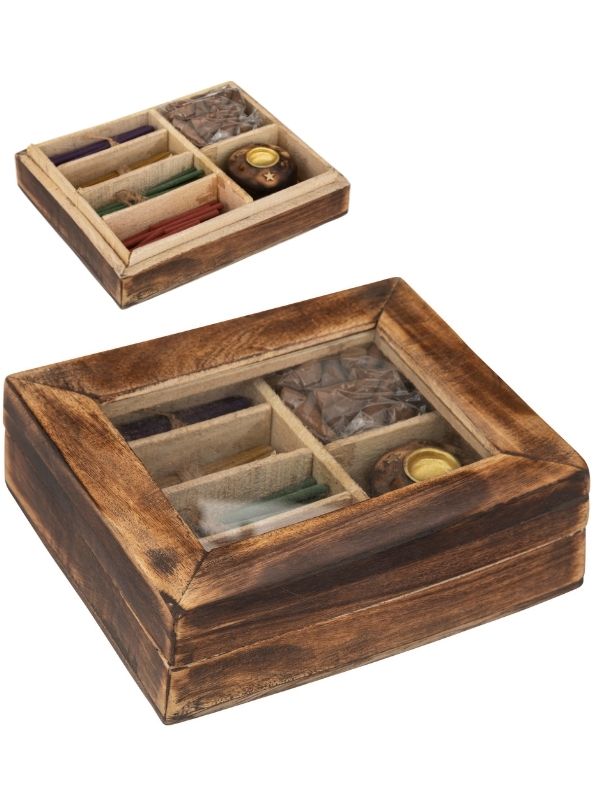 Coffret Déco Brûleur D'Encens Taly Avec Base En Bois De Manguier 25X13Cm