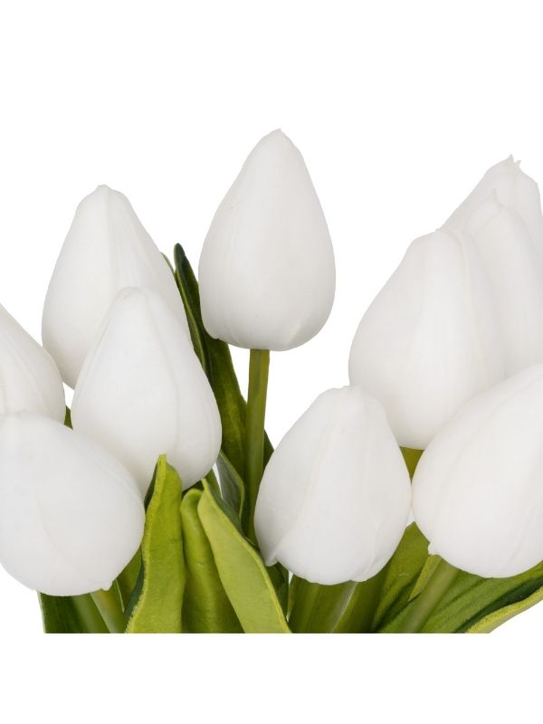 Pianta Artificiale Déco Composizione Hector Con Tulipani Bianchi E Vaso In Vetro 29Cm