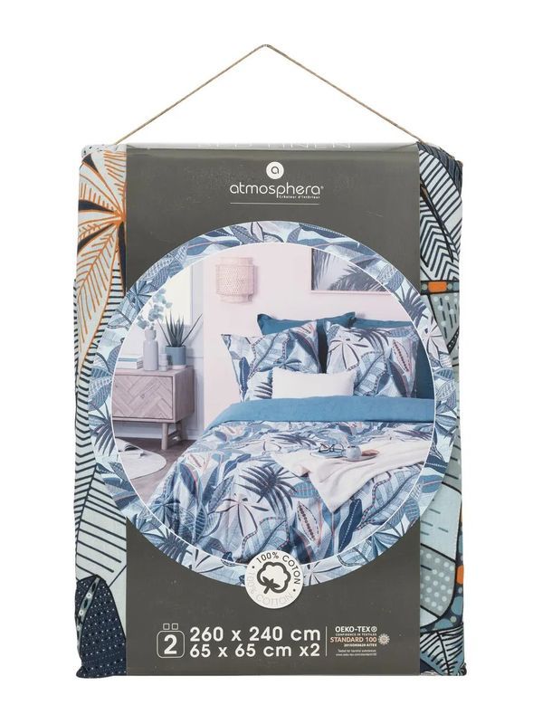 Ensemble De Lit Double Imprimé Nikau En Coton Bleu 260X240Cm
