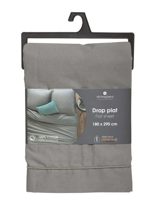 Drap De Lit Simple En Coton Gris 180X290Cm
