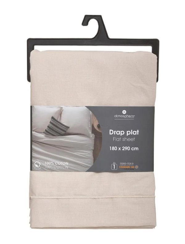 Drap De Lit Simple En Coton Beige 180X290Cm