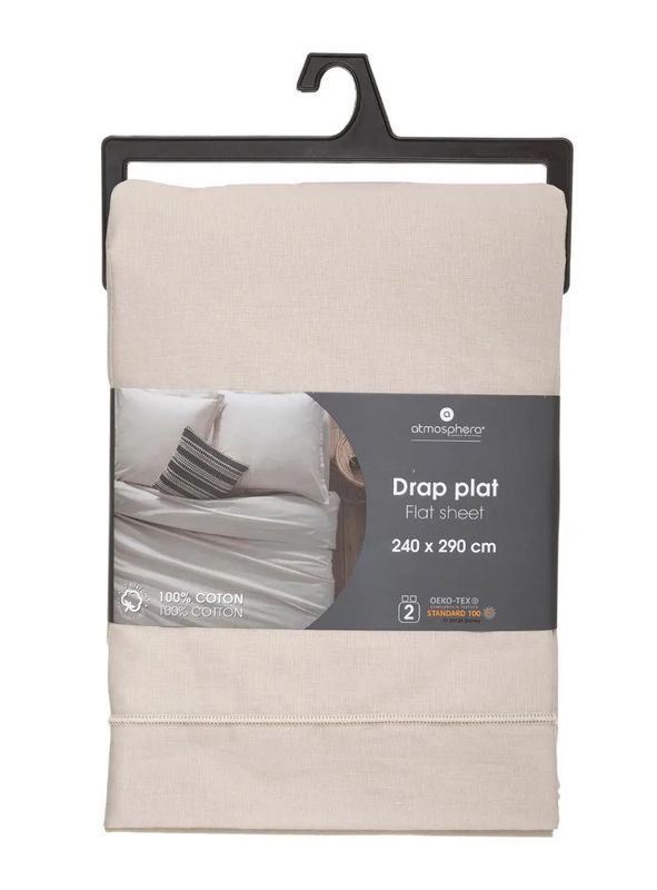 Drap De Lit En Coton Pour Lit Double Beige 240X290Cm