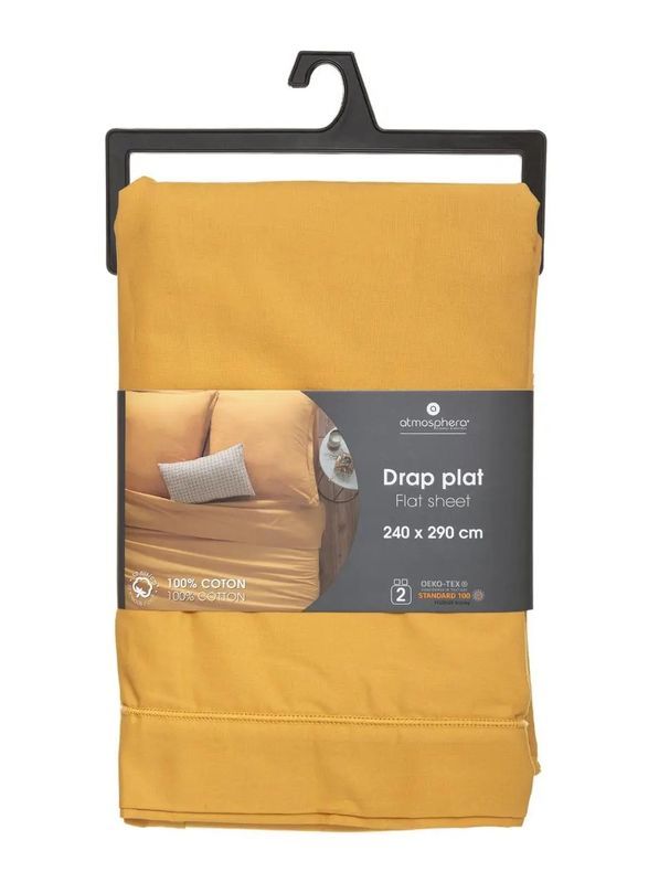 Drap De Lit En Coton Pour Lit Double Jaune Moutarde 240X290Cm