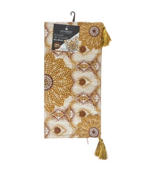 Housse De Coussin Brodée FANCY Ocre 40X40Cm
