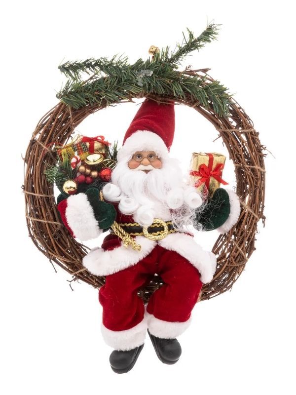 Dekorativer Weihnachtskranz Mit Stoff-Weihnachtsmann 30Cm