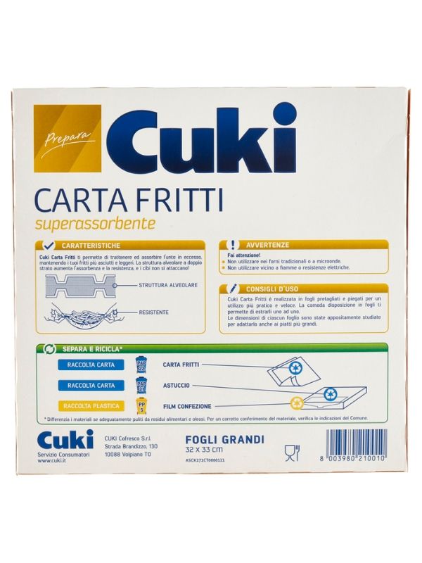 CUKI Papier Frit Super-Absorbant 20 Feuilles 32X33Cm