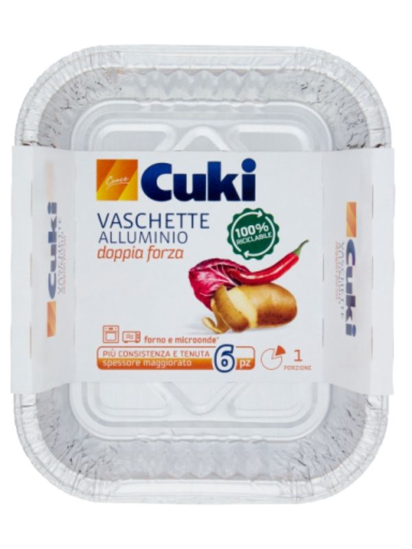 CUKI Vaschette Alluminio 1 Porzione 6 Pezzi 22X18Cm