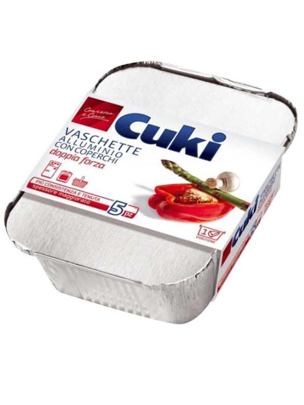 CUKI Vaschette Alluminio Con Coperchi 1 Porzione 5 Pezzi 23X18Cm