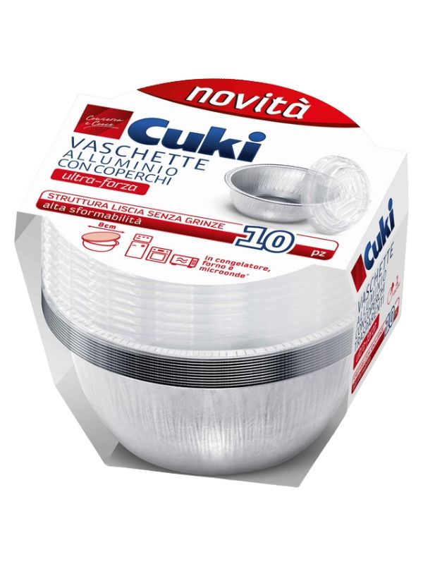 CUKI Vaschette Alluminio Con Coperchi Per Sughi 10 Pezzi 8Cm