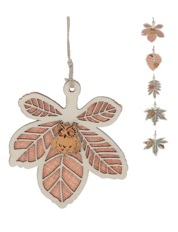 Pendentif D'Automne Feuille De Bois 13Cm - Assortis
