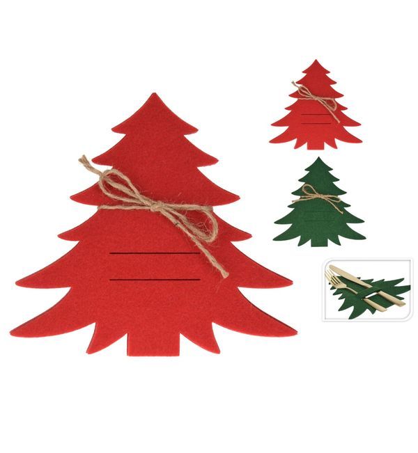 Accessorio Da Tavola Natalizio Porta Posate In  Feltro A Forma Di Albero 4 Pezzi 20Cm  - Assortito