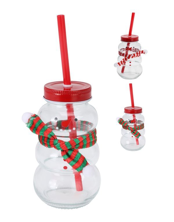 Accessorio Da Tavola Natalizio Bicchiere In Vetro Con Pupazzo Di Neve  275Ml 