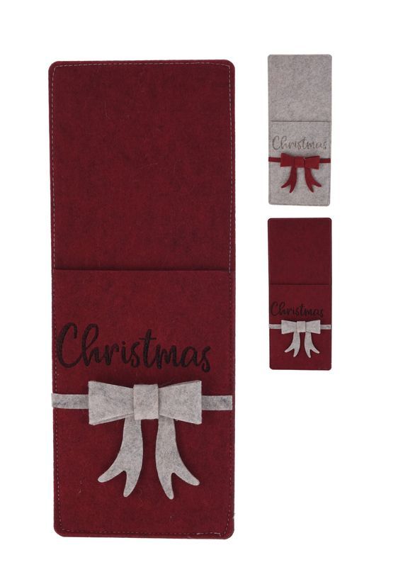 Accessorio Da Tavola Natalizio Porta Posate In  Feltro A Forma Di Fiocco  8Cm  - Assortito