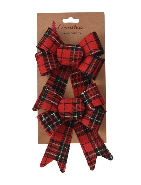 Déco De Noël Noeud Écossais 2 Pièces 17Cm  
