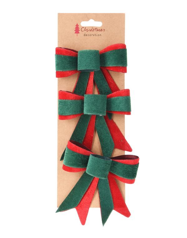 Déco Natalizia Fiocco Rosso E Verde 3 Pezzi 3Cm 