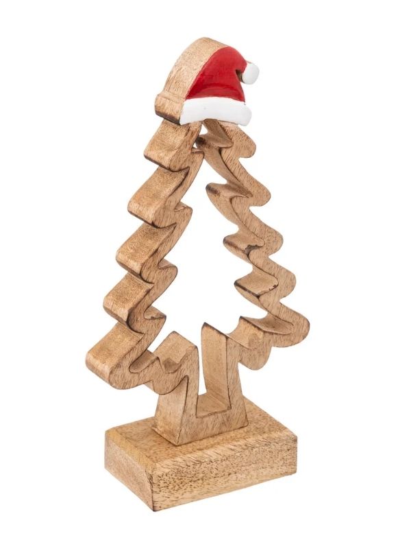 Décoration De Noël En Bois Sapin Avec Chapeau De Père Noël 21Cm