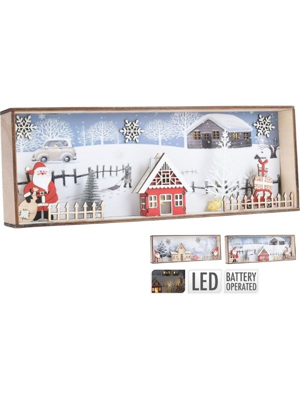 Weihnachtsdeko Aus Holz 3D Landschaft Mit Holzleuchten 38Cm - Sortiert