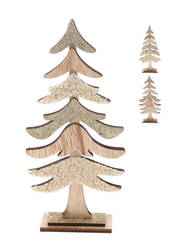 Weihnachtsdeko Aus Holz Baum Mit Teddyeffekt 30Cm - Sortiert