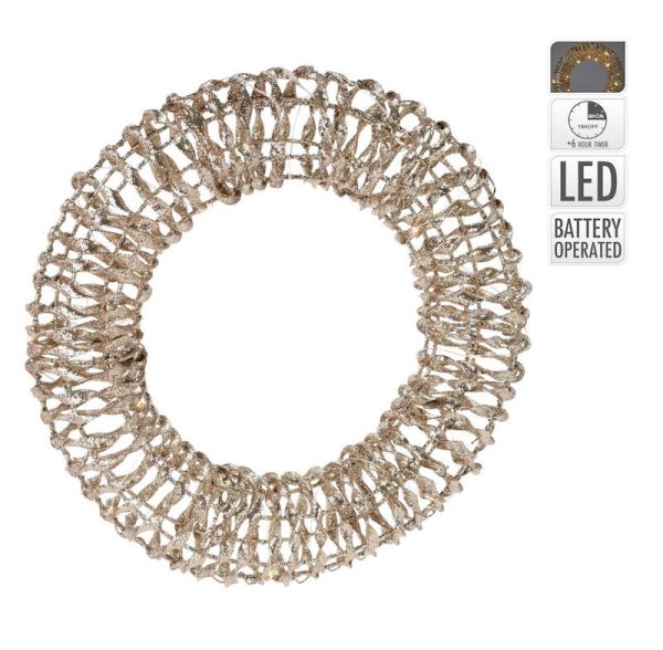 Corona Natalizia Luminosa Con 20 LED Oro 30Cm