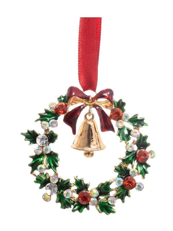 Pendente Natalizio In Metallo Con Brillantini 6Cm