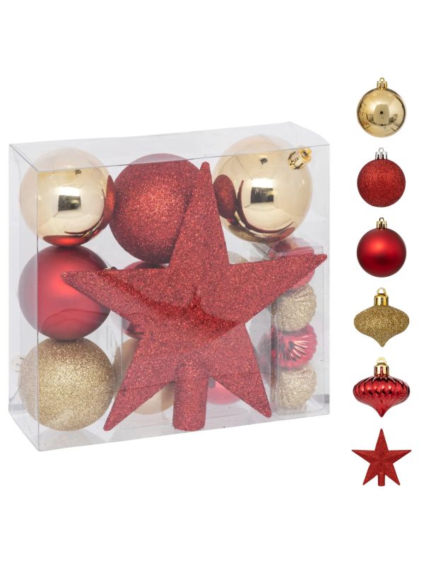 Kit De Décoration De Sapin De Noël Rouge/Or 18 Pièces 