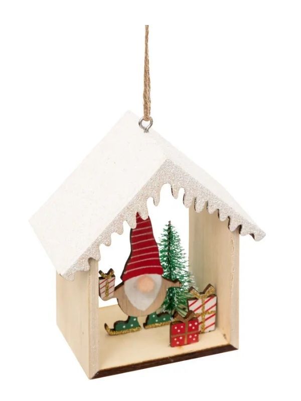 Weihnachts-Anhänger Spielhaus Aus Holz 5X10Cm