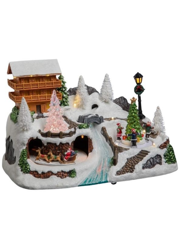 Villaggio Di Natale Con Pini E Luci Led 31X21Cm