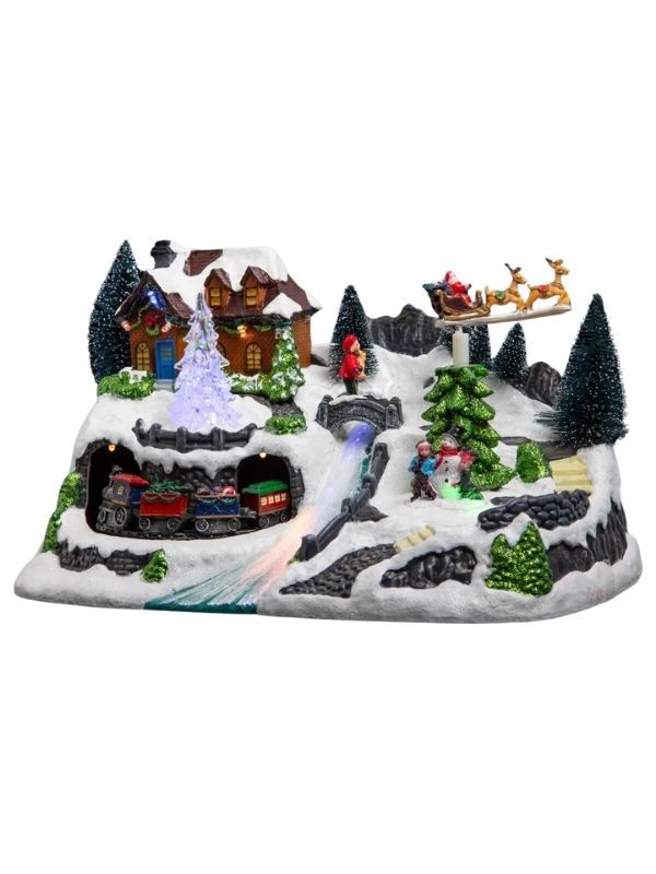 Village De Noël Avec Train Et Lumières Led 30X19Xcm