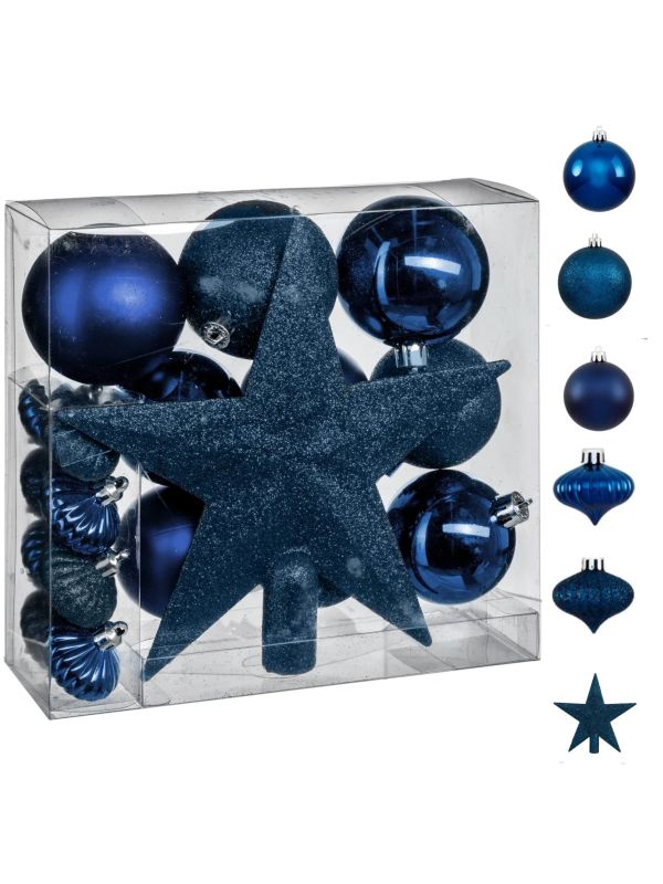 Kit De Décoration De Sapin De Noël Bleu 18 Pièces 