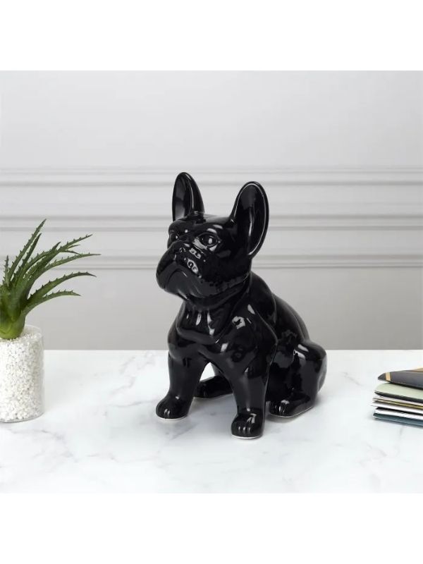 Deko-Objekt Aus Keramik Schwarze Bulldog 30Cm