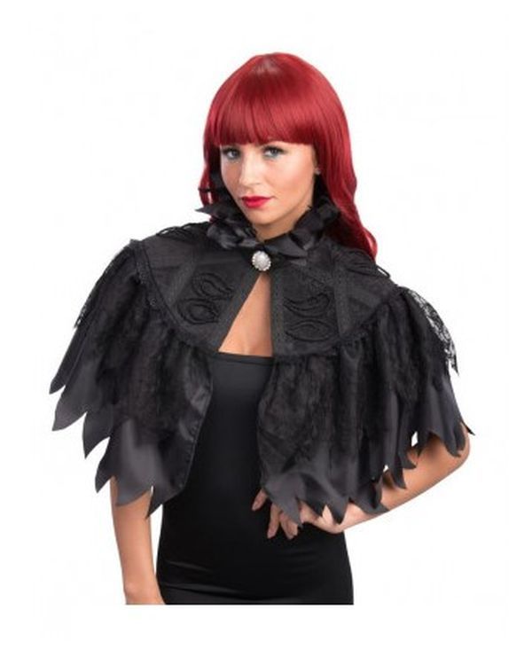 Accessoire D'Halloween Cape Noire Avec Dentelle 40Cm