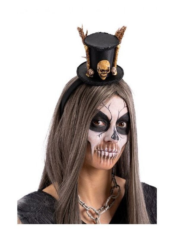 Chapeau D'Halloween Mini Vaudou Satin Noir Avec Tête De Mort