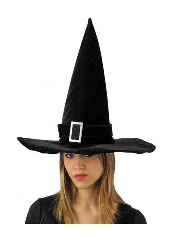 Chapeau D'Halloween Sorcière En Velours Noir 45Cm