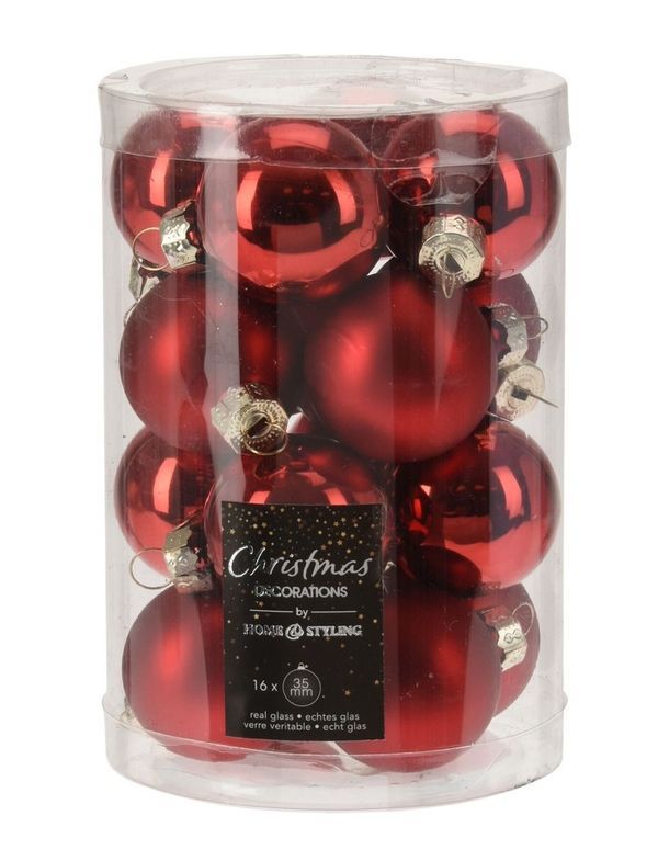 Set Weihnachtskugeln Aus Glas Rot 16 Stücke 3.5Cm 