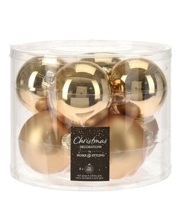 Set Weihnachtskugeln Aus Glas Gold 8 Stücke 7Cm 