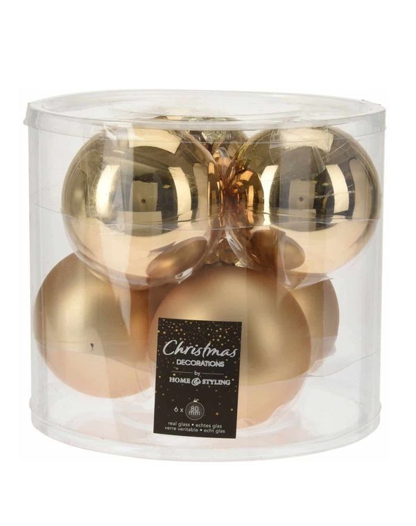 Set Di Palline Natalizie Vetro Oro 6 Pezzi 8Cm 